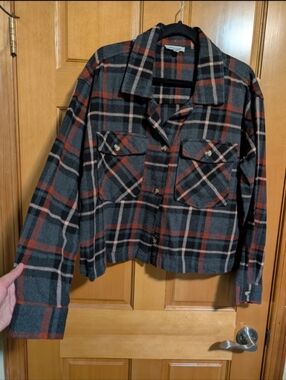 beachlunchlounge Black and Rust Plaid Cropped Jacket